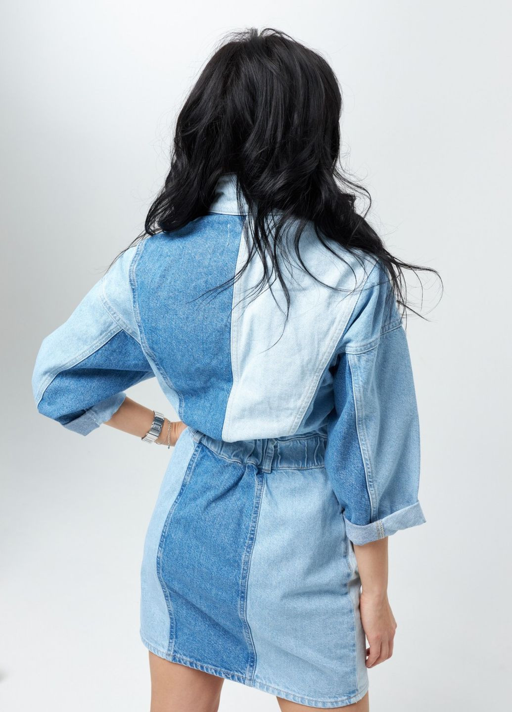 Голубое женское платье из лоскутков "pro настоящее" цвет голубой р.l 445708 New Trend
