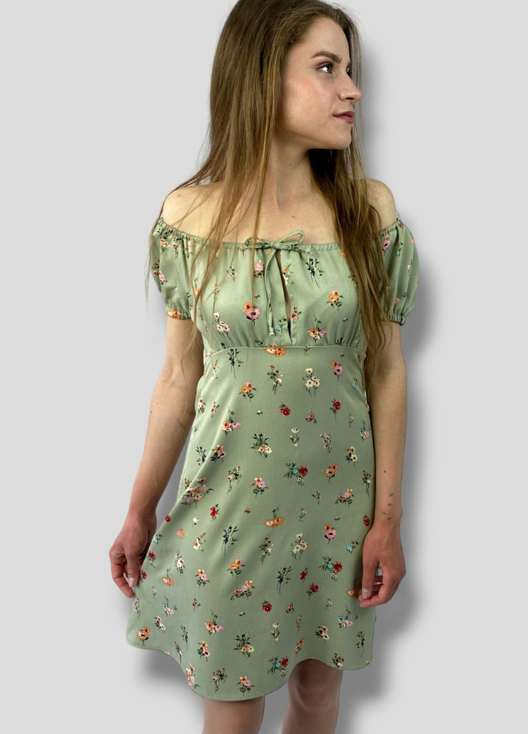 Оливкова повсякденний літня сукня No Brand з квітковим принтом