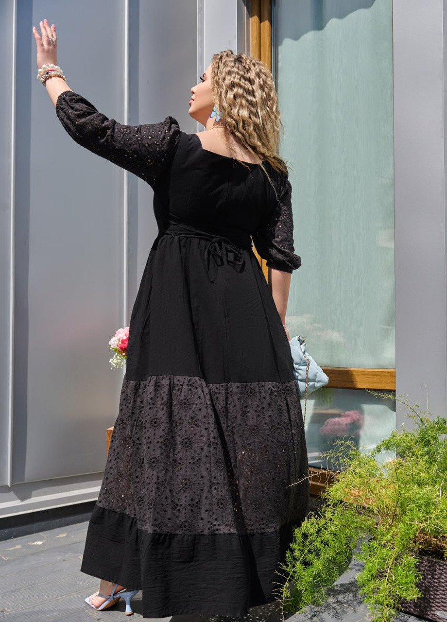 Чорна жіноче комбіноване плаття максі колір чорний р.48/50 433470 New Trend