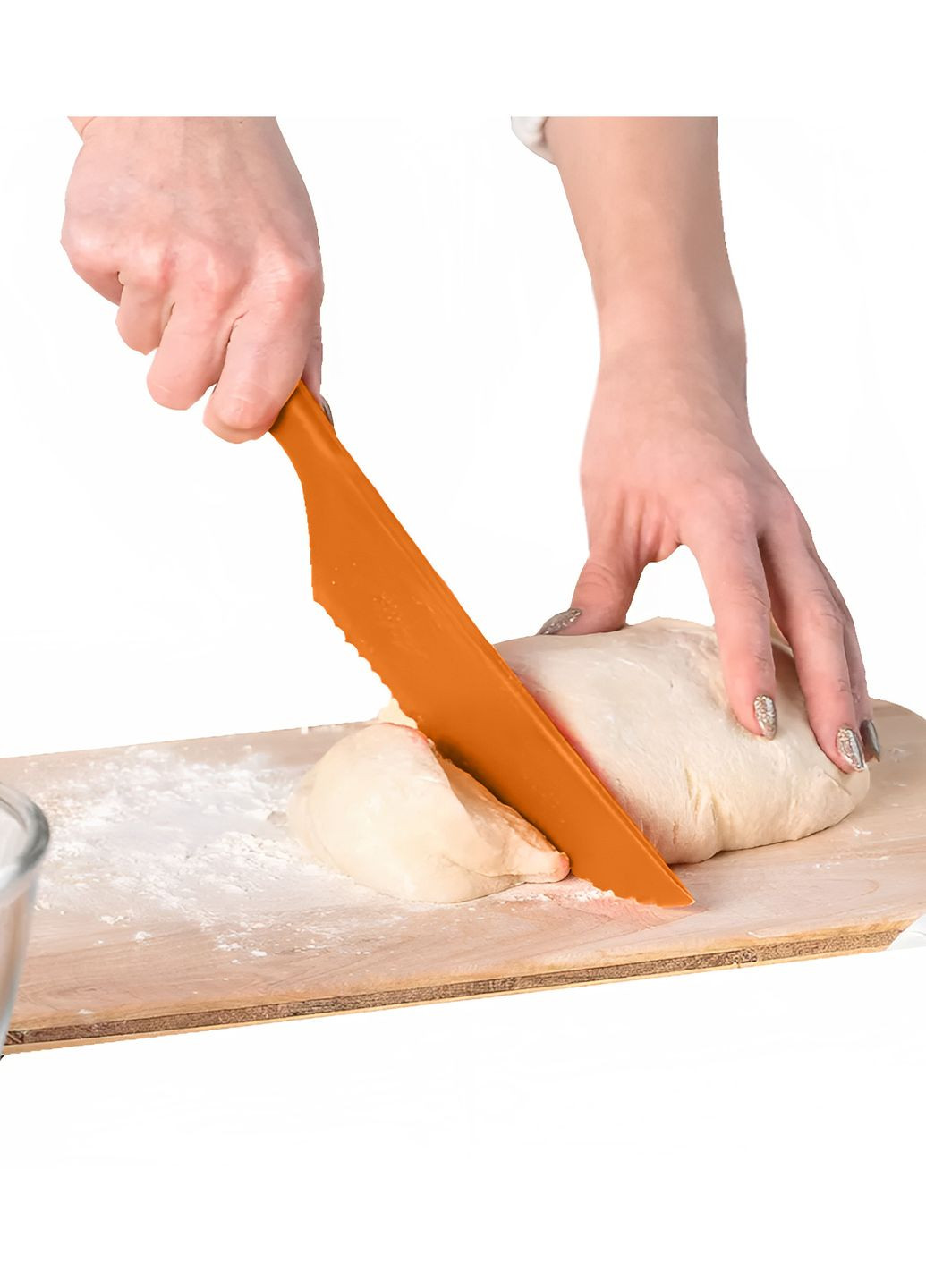 Пластиковий кухонний ніж для силіконового килимка крему, торта, тіста овочів та фруктів 30.5 см Помаранчевий Kitchette (260132474)