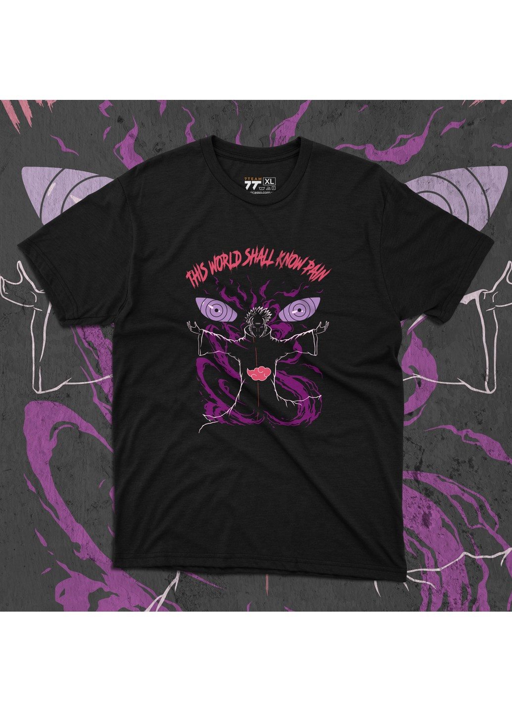 Чорна футболка з принтом наруто - пейн No Brand