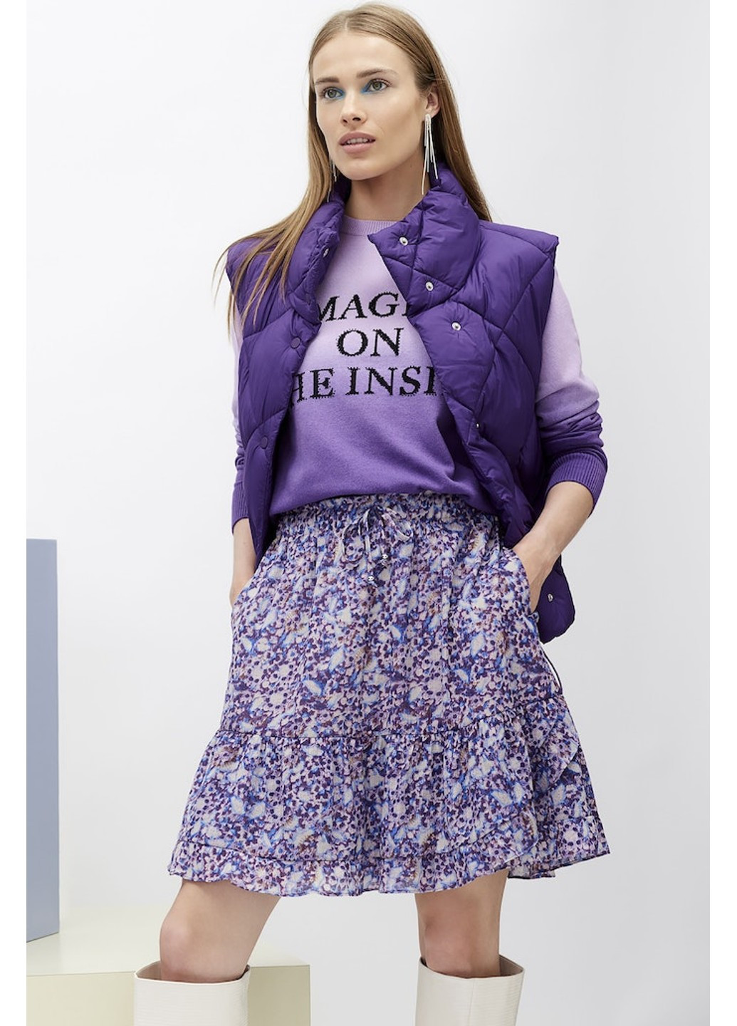 Фиолетовая повседневный юбка Oui а-силуэта (трапеция)
