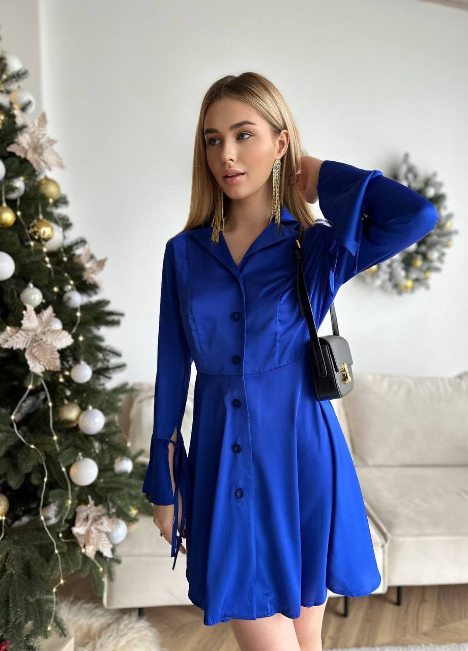 Синее кэжуал женское платье шёлк No Brand