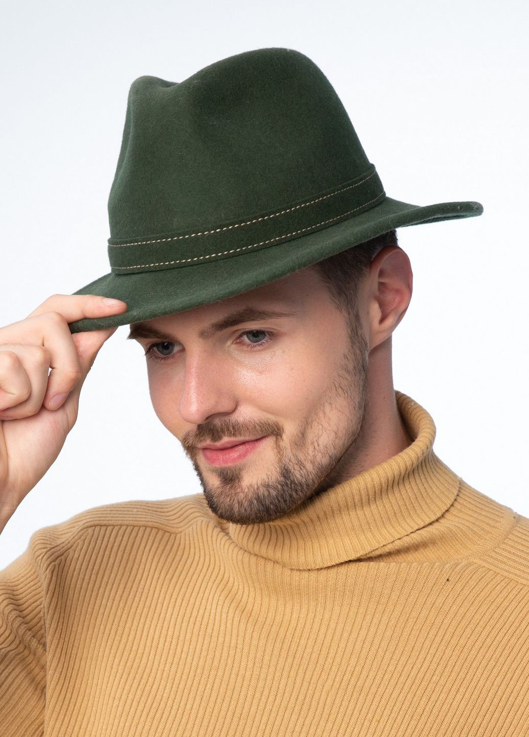 Шляпа федора мужская с ремешком фетр зеленая LuckyLOOK 653-307 (265224774)