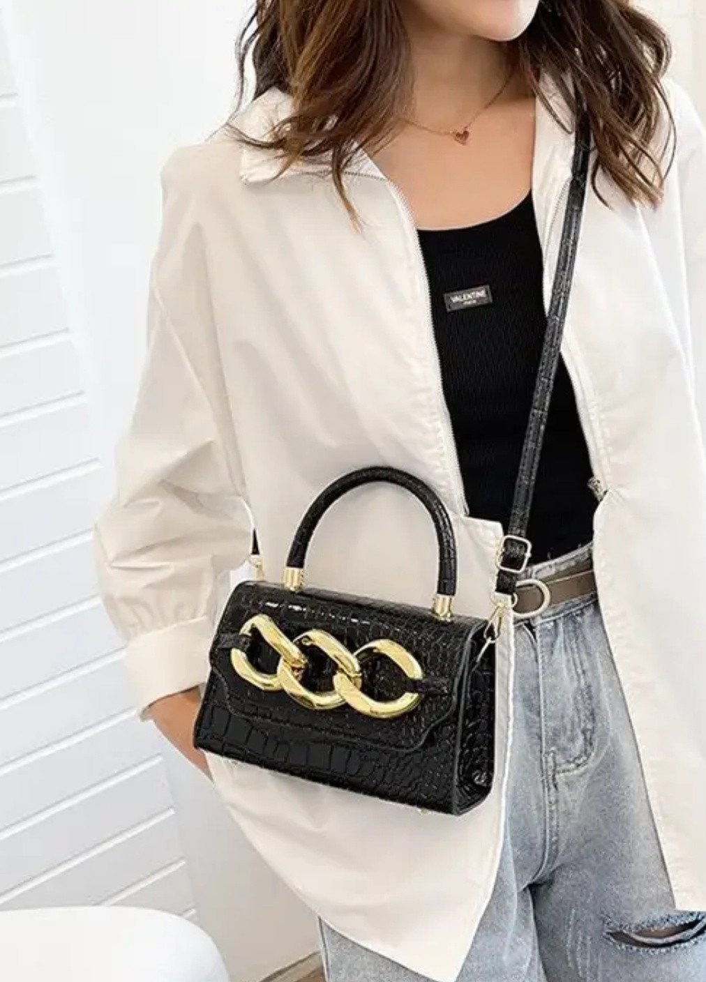 Женская классическая сумочка с кольцами на ремешке кросс-боди через плечо. No Brand (256992586)