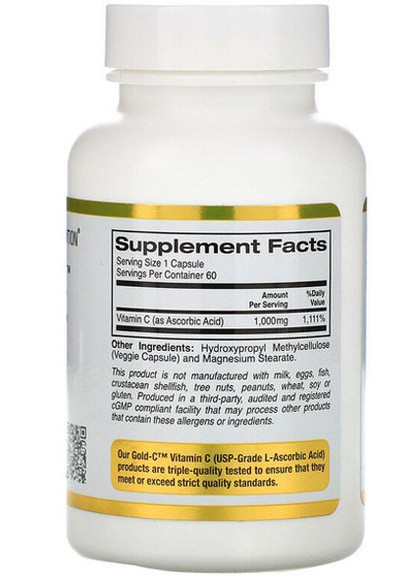 Gold C, Vitamin C 1000 mg 60 Veg Caps California Gold Nutrition (256725318)
