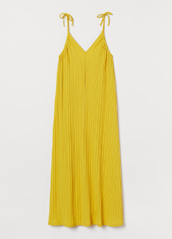 Желтое кэжуал платье плиссированное H&M однотонное