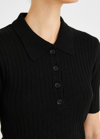 Черная женская футболка-поло KOTON однотонная