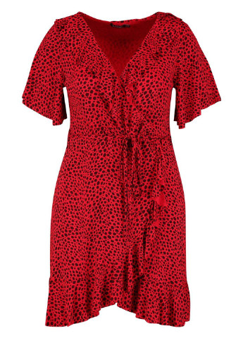Красное коктейльное платье на запах Boohoo леопардовый