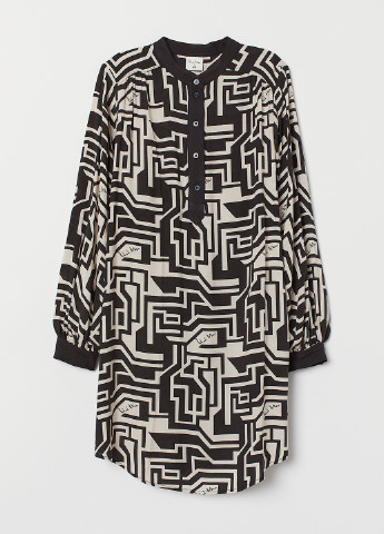 Черно-белое кэжуал платье рубашка H&M с геометрическим узором