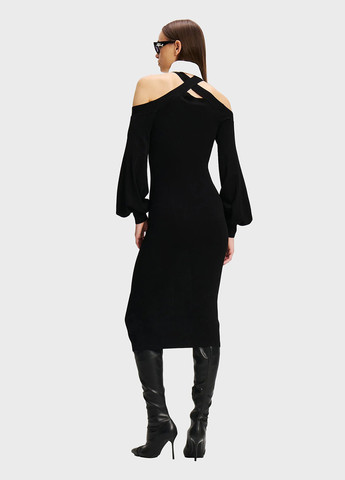 Черное вечернее платье с открытыми плечами, силуэтная Karl Lagerfeld однотонное