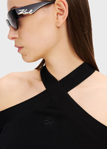 Черное вечернее платье с открытыми плечами, силуэтная Karl Lagerfeld однотонное