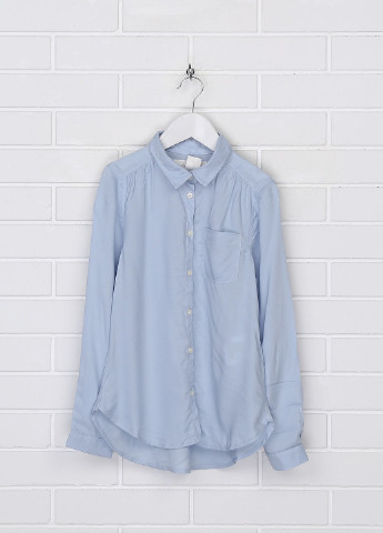 Голубой кэжуал рубашка однотонная H&M с длинным рукавом