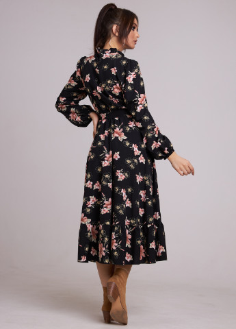 Черное кэжуал платье клеш ST-Seventeen с цветочным принтом