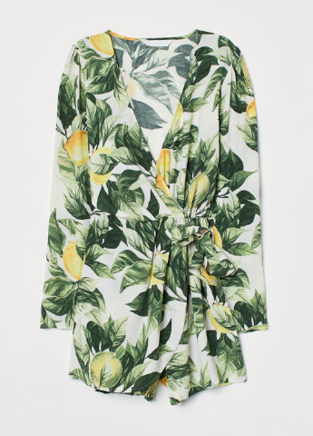 Комбинезон H&M комбинезон-шорты цветочный салатовый кэжуал вискоза