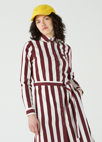 Бордовое кэжуал платье рубашка Lacoste в полоску