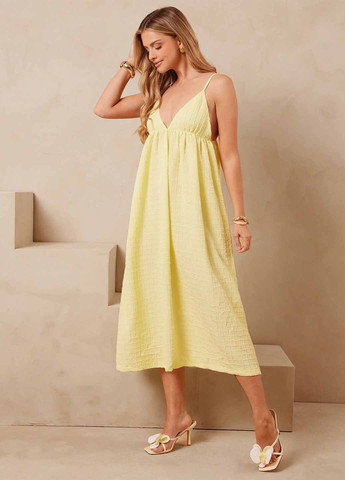 Желтое праздничный, кэжуал платье а-силуэт, с открытой спиной SHEIN однотонное