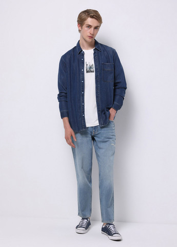 Синяя кэжуал рубашка однотонная Colin's