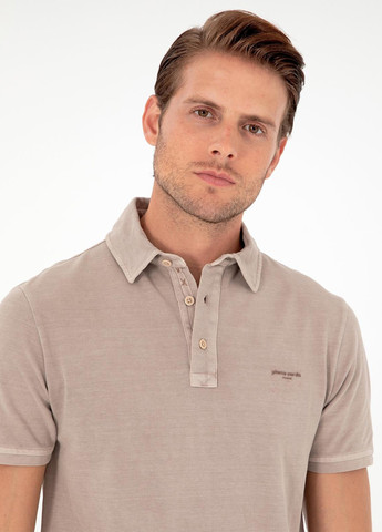 Темно-бежевая футболка-поло для мужчин Pierre Cardin с логотипом