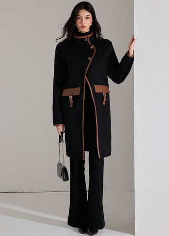 Чорне демісезонне Пальто однобортне SHEIN
