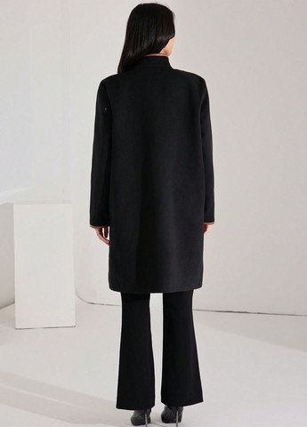 Чорне демісезонне Пальто однобортне SHEIN