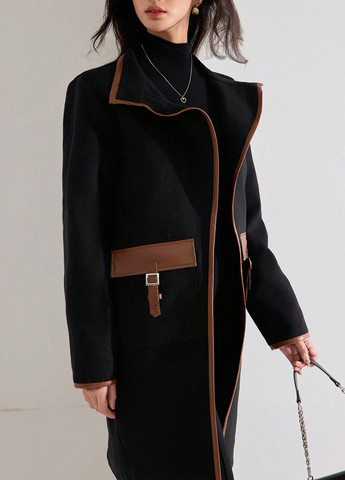 Чорне демісезонне Пальто однобортне SHEIN