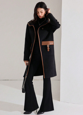 Чорне демісезонне Пальто однобортне SHEIN