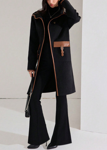 Чорне демісезонне Пальто однобортне SHEIN