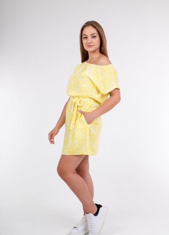 Жовтий кежуал жіноче літнє плаття "аврора" сукня-футболка Uzeff з квітковим принтом