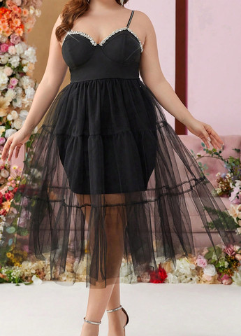 Черное вечернее платье а-силуэт SHEIN однотонное