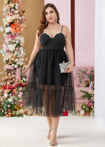 Черное вечернее платье а-силуэт SHEIN однотонное