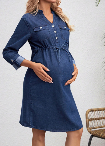 Темно-синя джинсова сукня для вагітних сукня-сорочка SHEIN однотонна