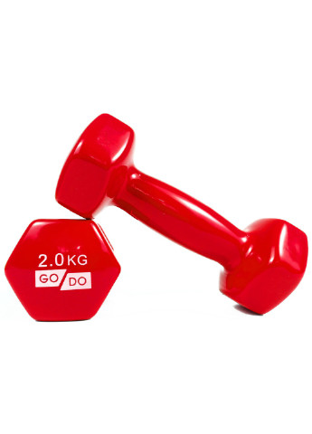 Гантель GoDo 2 кг 1 шт (EF-GD2R) з вініловим покриттям червона цільна лита нерозбірна для фітнесу EasyFit (241214928)