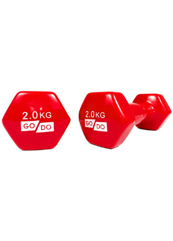 Гантель GoDo 2 кг 1 шт (EF-GD2R) з вініловим покриттям червона цільна лита нерозбірна для фітнесу EasyFit (241214928)