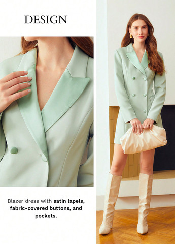 Мятное кэжуал платье платье-жакет SHEIN однотонное