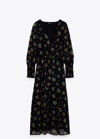 Черное кэжуал платье Zara с цветочным принтом