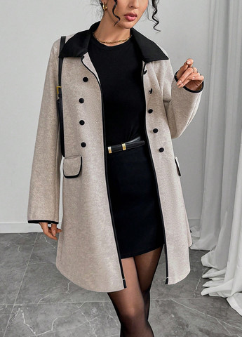 Сіро-бежеве демісезонне Пальто двобортне SHEIN