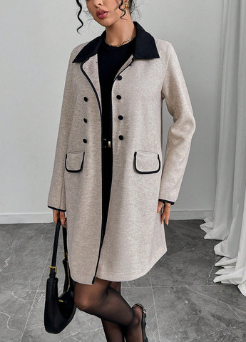 Сіро-бежеве демісезонне Пальто двобортне SHEIN