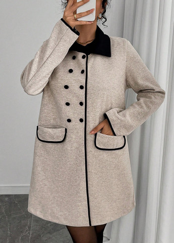 Сіро-бежеве демісезонне Пальто двобортне SHEIN