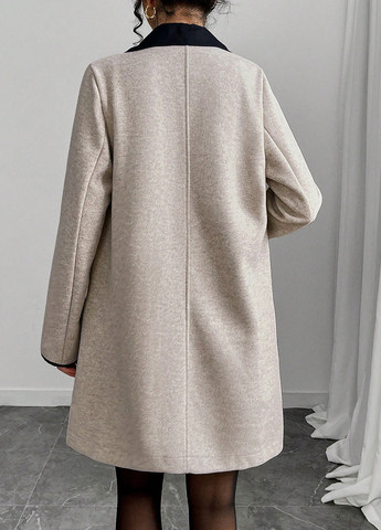 Сіро-бежеве демісезонне Пальто двобортне SHEIN