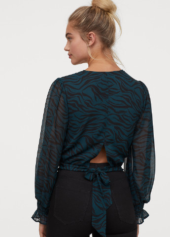 Темно-синя демісезонна блуза на запах H&M