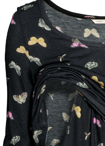 Темно-синий демисезонный кэжуал лонгслив H&M с бабочками
