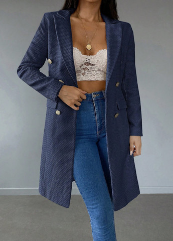 Темно-синее демисезонное Пальто двубортное SHEIN