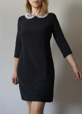 Черное деловое классическое платье с воротником ITSMINE однотонное