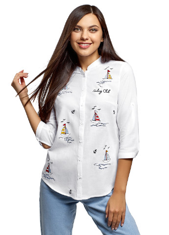 Белая кэжуал рубашка с рисунком Oodji