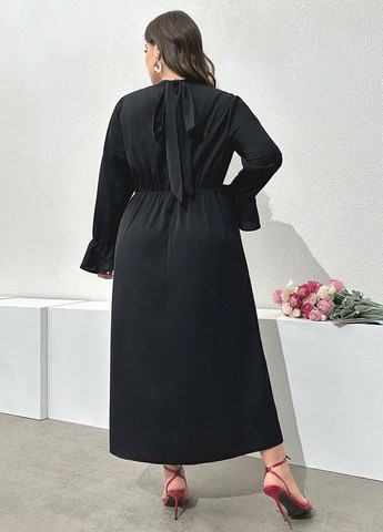 Чорна кежуал, вечірня сукня в стилі армпір SHEIN однотонна