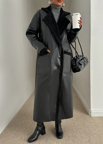 Чорне демісезонне Пальто двобортне SHEIN