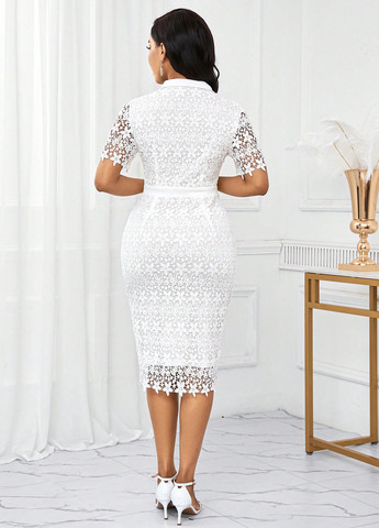 Белое кэжуал платье рубашка SHEIN однотонное