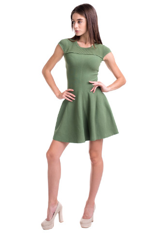 Оливково-зеленое кэжуал платье клеш Viviami однотонное