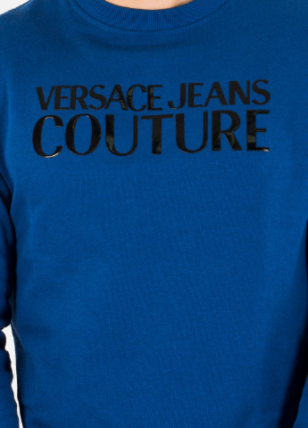 Свитшот Versace Jeans - Прямой крой однотонный темно-голубой кэжуал трикотаж, хлопок - (219709838)